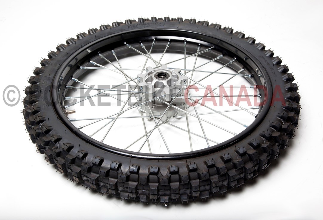 70/100-17 ST Tire & Black Wheel with Chrome Spokes for DirtBike - G2070010