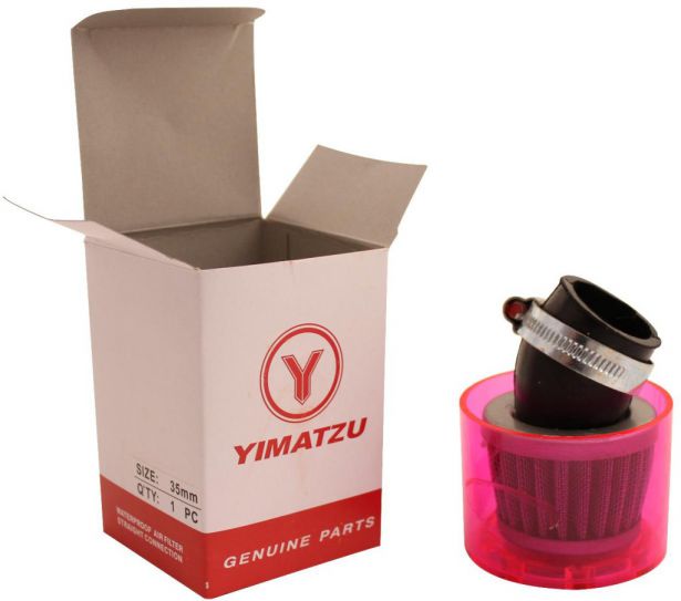 Air Filter - 35mm, Conical, Waterproof, Angled, Yimatzu Brand, Red - 60A1352RD - PBC37F1