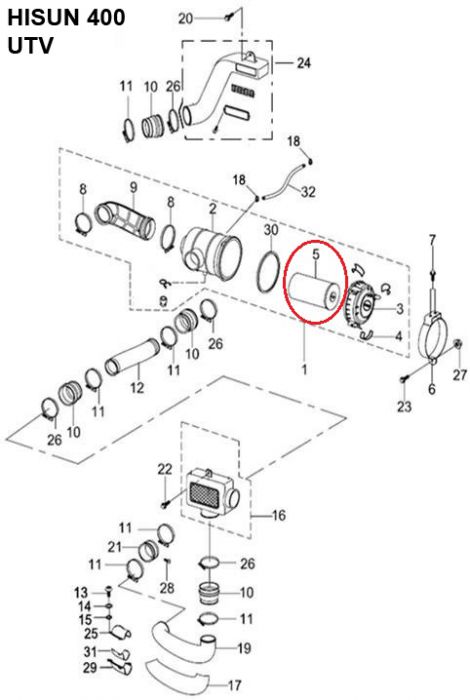 Air Filter - 400cc, 500cc, 700cc, 800cc Hisun - 60A2580 - PBC48F1