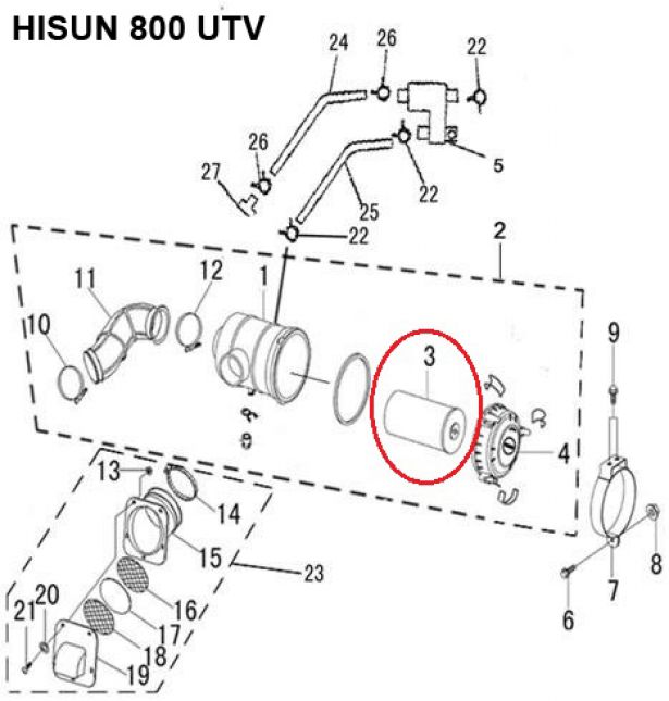Air Filter - 400cc, 500cc, 700cc, 800cc Hisun - 60A2580 - PBC48F1