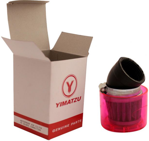 Air Filter - 41mm to 43mm, Conical, Waterproof, Angled, Yimatzu Brand, Red - 60A1372RD - PBC86F1