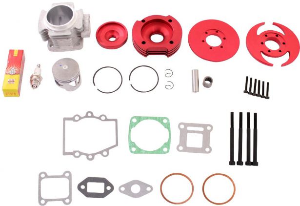 Cylinder Head Assembly - Big Bore, CNC, Dual Valve, Pocket Bike, 49cc, Air Cooled - 20P8490RD - PBC1624F1