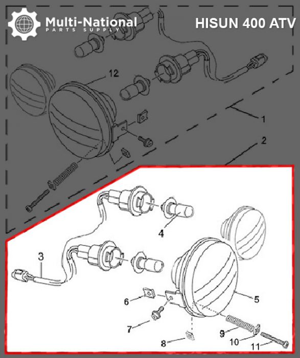 Front Light - 400cc, ATV, Hisun, Left - 70A7045 - PBC3133F1