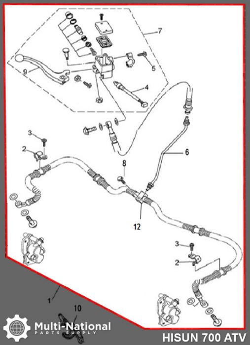 Hand/Front Brake Lever and Double Caliper Assembly - ATV, Hisun, 500-700cc - 90A2252 - PBC804F1