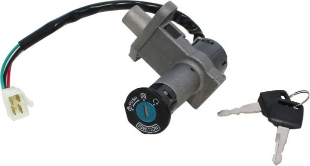 Ignition Key Switch - 4 Wire, 4 pin Male, Metal, Steering Lock, Scooter, GY6 - 10A4254 - PBC2104F1