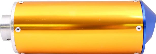 Muffler - Aluminum, With Mounting Bracket, Gold and Blue - PBCMFL51F1
