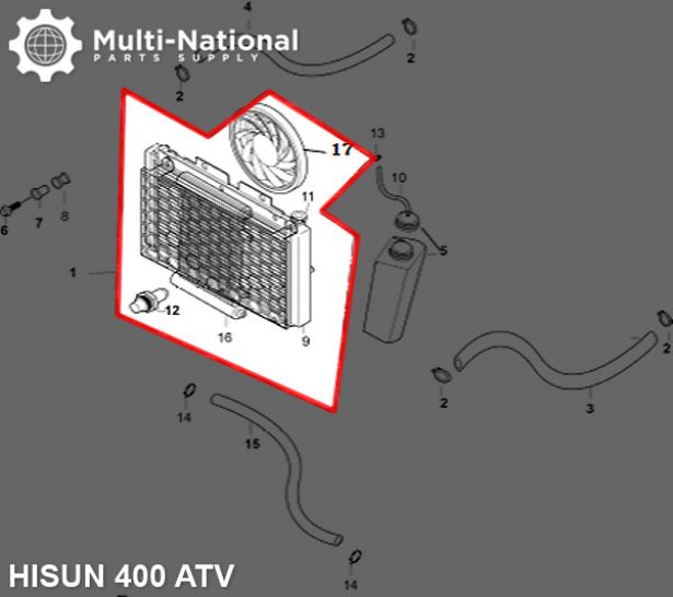 Radiator - ATV, Hisun, 400cc, with Cooler - RAD2240 - PBC3056F1