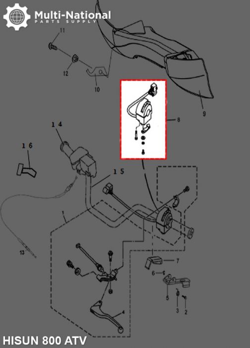 Switch - Left Switch Assy, ATV, Hisun, 500-800cc - 10A8180 - PBC2235F1