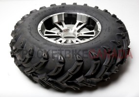 25x10.00-12 (250/55-12) Tubeless QingDa Tire & 4 Hole Black/Silver Rim for ATV - Rockliner Front